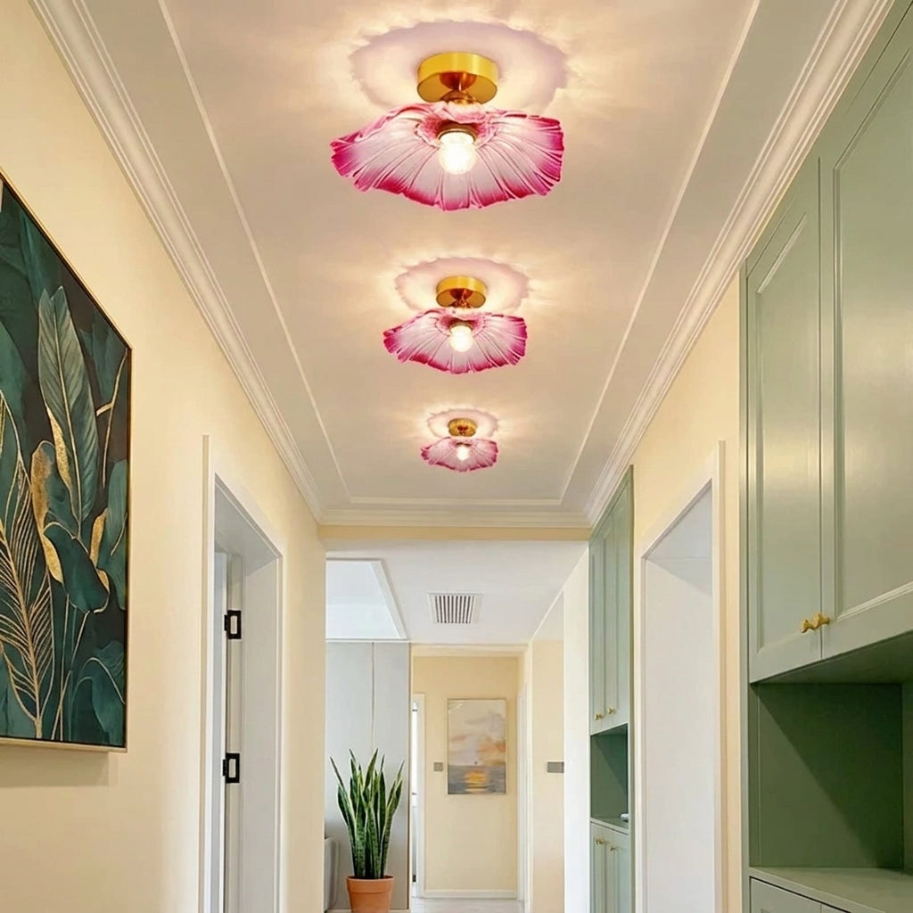 Tebzo Nordic flower ribbed glass flush mount ceiling light, product photo 8