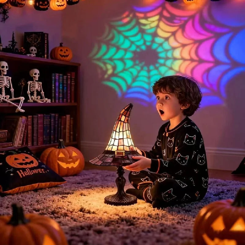 Tiffspell witch hat table lamp Halloween marketing scene