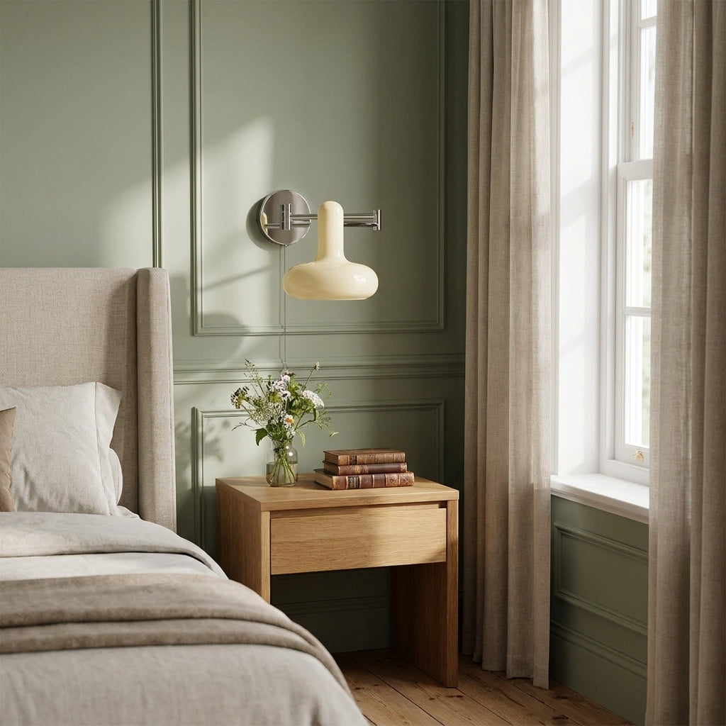 Tolzi cream wall sconce mounted in a bedroom with green walls