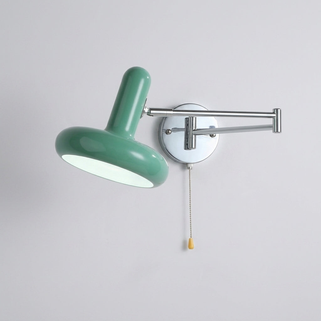Tolzi wall sconce in green with pull-cord handle switch, studio shot