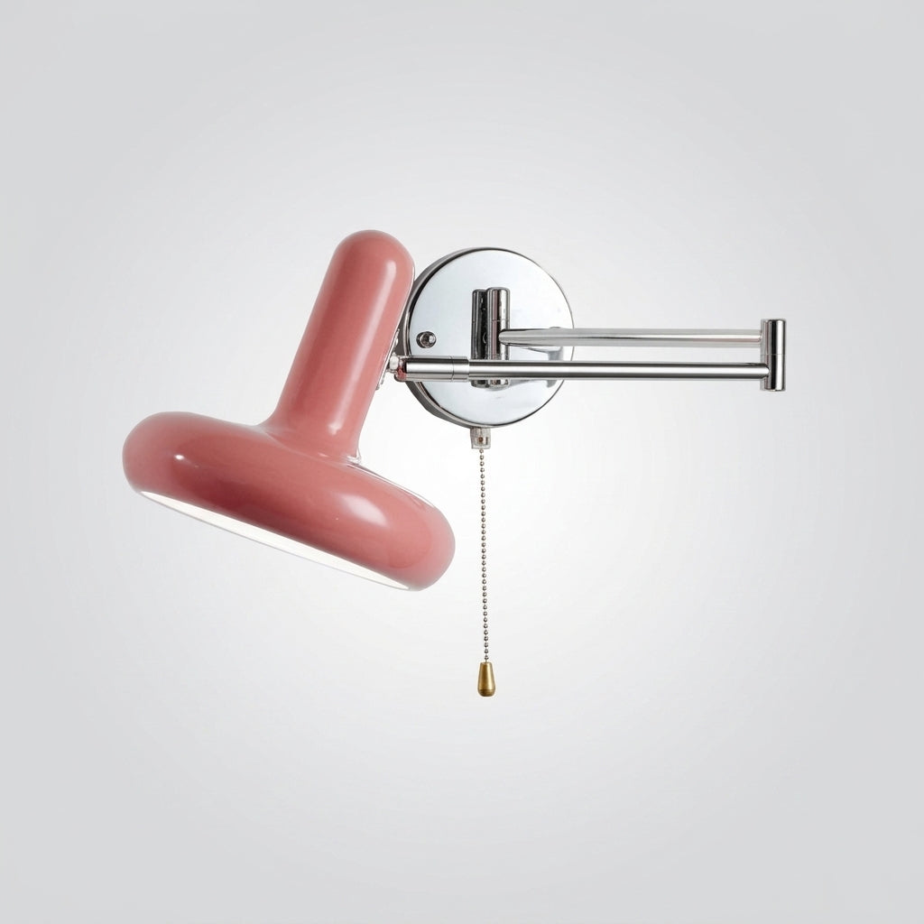 Tolzi wall sconce in pink with pull-cord handle switch, studio shot