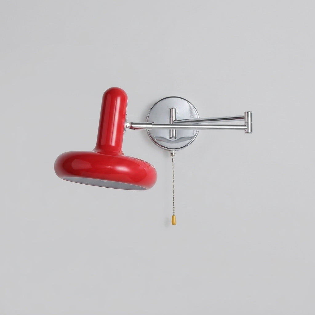 Tolzi wall sconce in red with pull-cord handle switch, studio shot