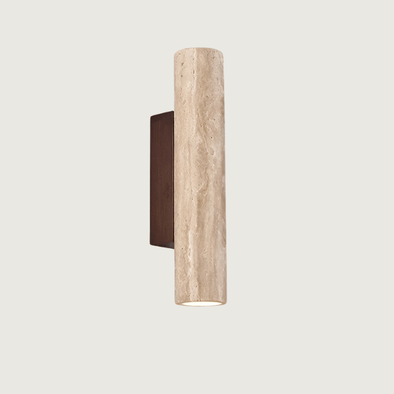 travertine stone wall sconce highlighting its beautiful natural pores and organic beige texture