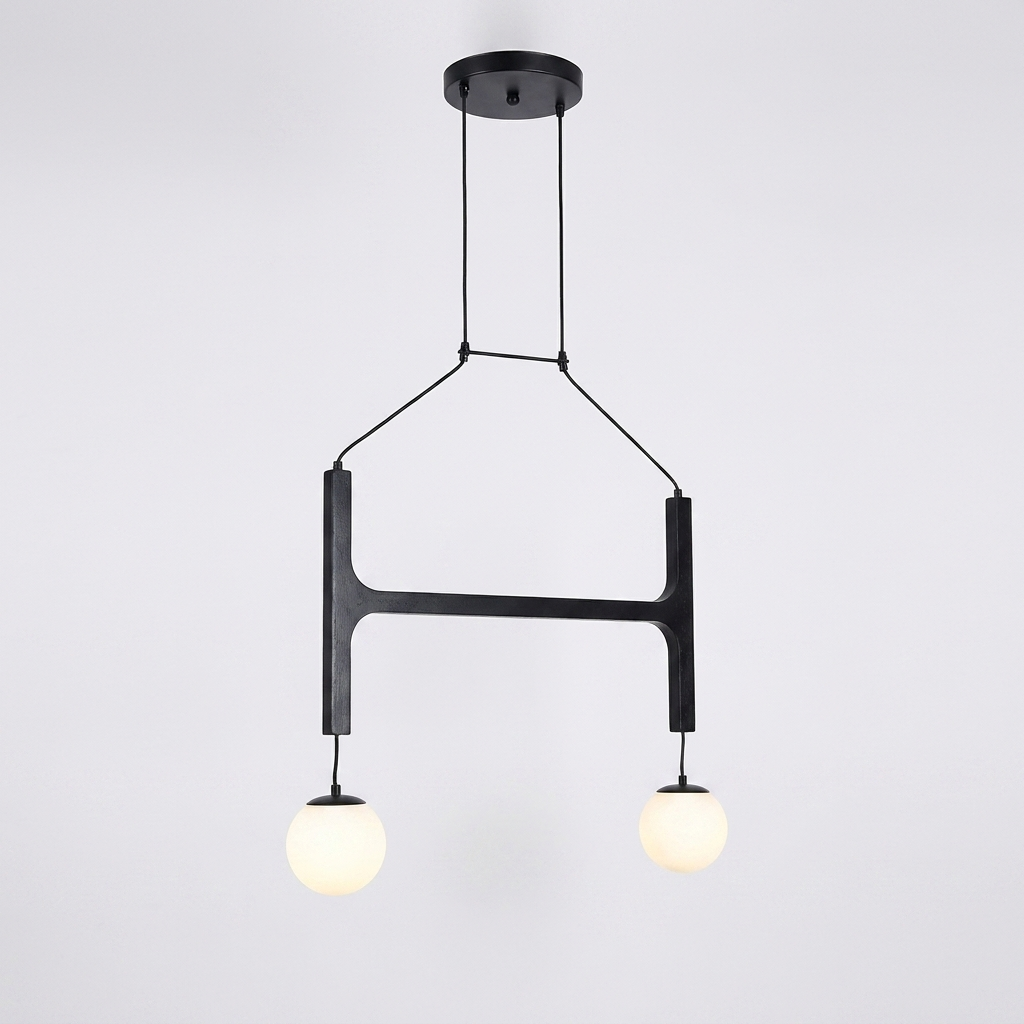 Tuntla 2-Light Orb Glass Globe Chandelier, Black, clean background hero shot