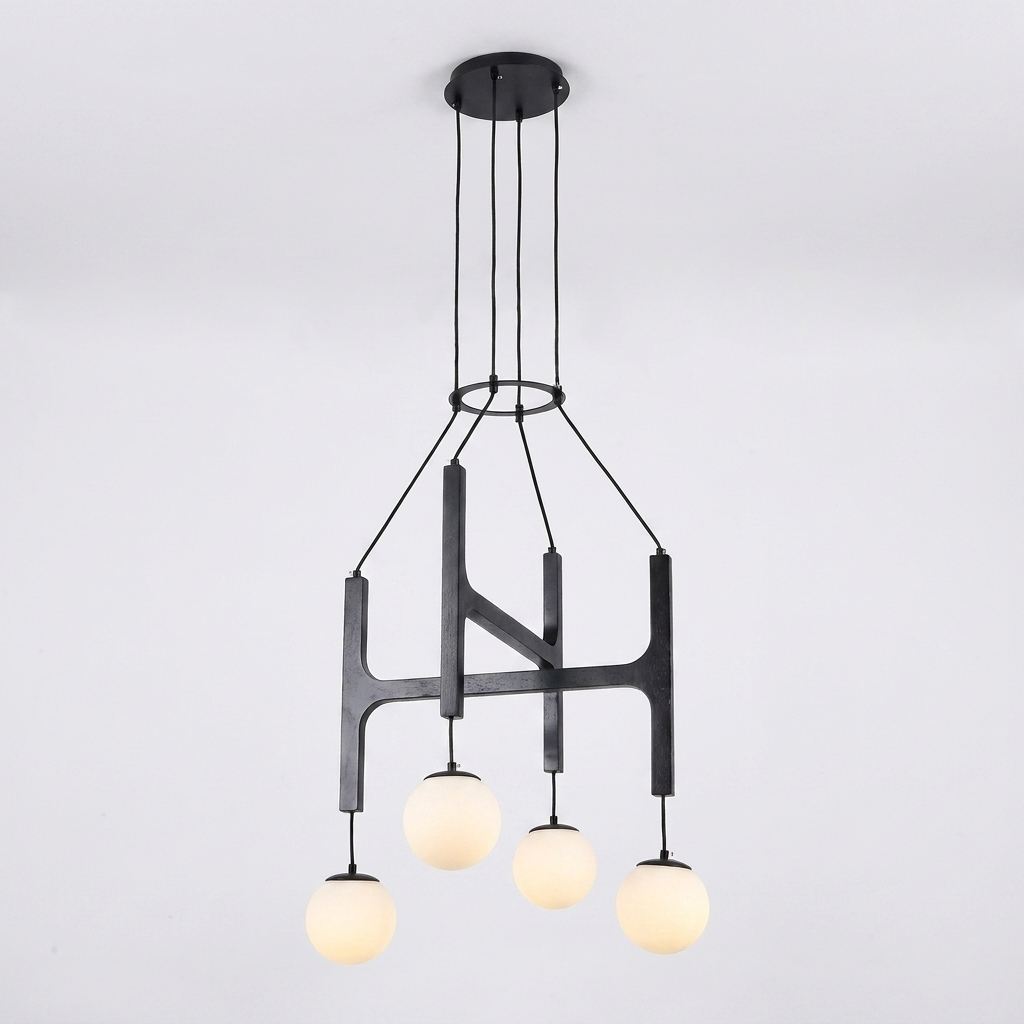 Tuntla 4-Light Orb Glass Globe Chandelier, Black, clean background hero shot