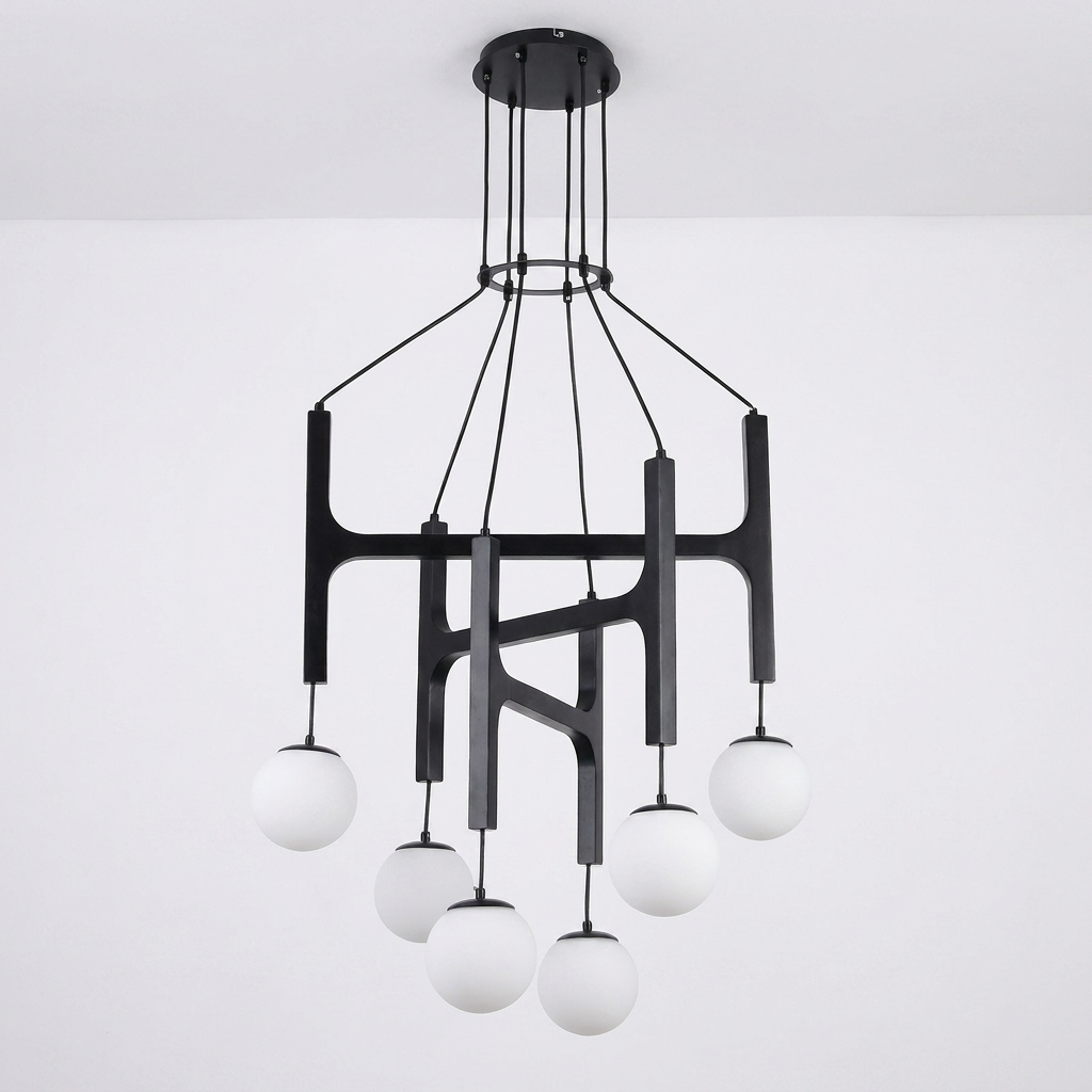 Tuntla 6-Light Orb Glass Globe Chandelier, Black, clean background hero shot