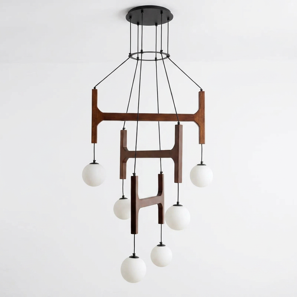 Tuntla 6-Light Orb Glass Globe Chandelier, Brown, clean background hero shot