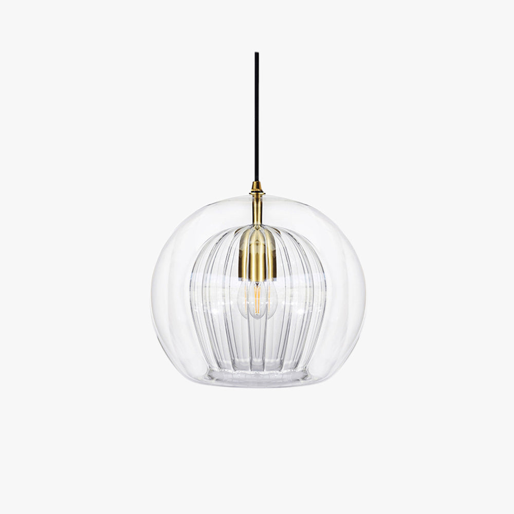 Isolated view of the clear double-layer glass tuoj pendant light showcasing its fluted inner core