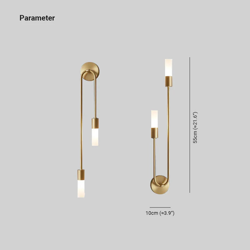 Technical dimensions graphic showing the wall canopy and shorter arm lengths of the U-shaped sconce