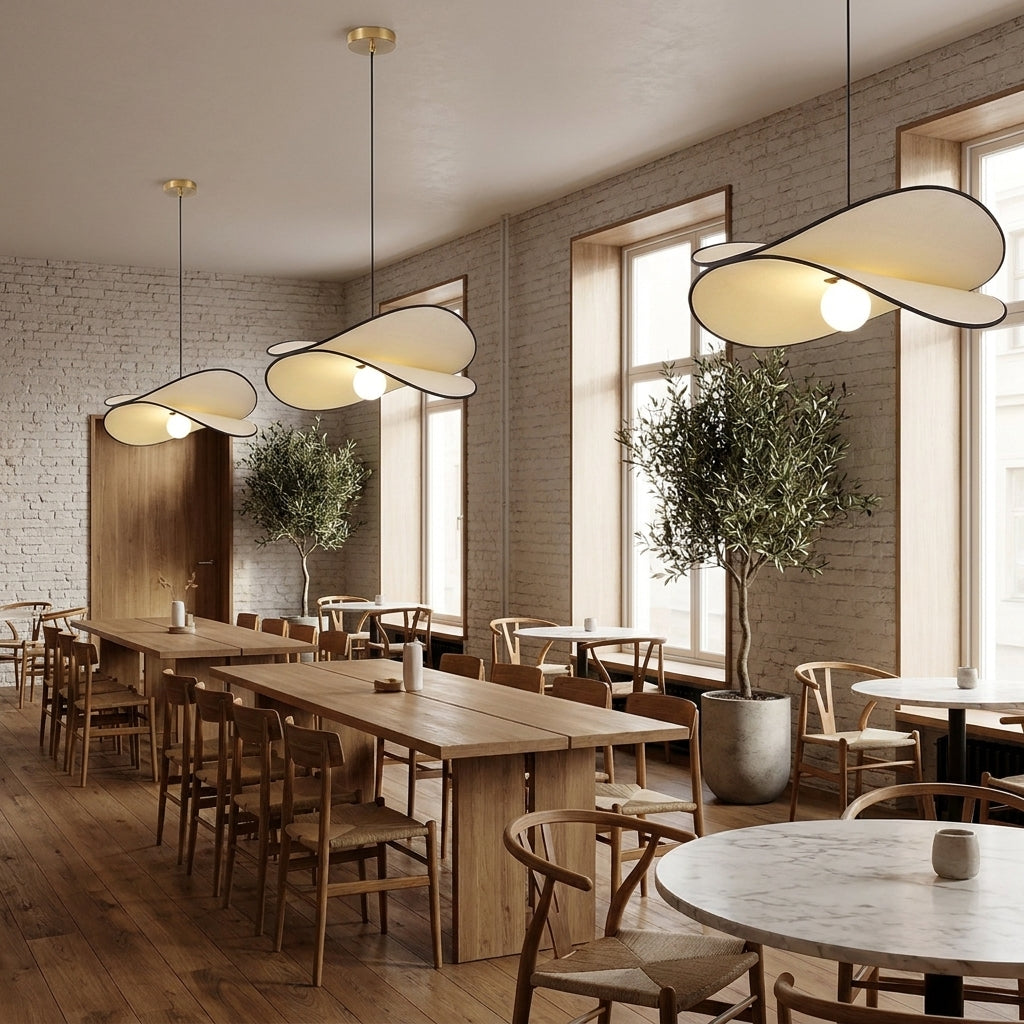 Ujnu dragonfly pendant lights above a restaurant dining table