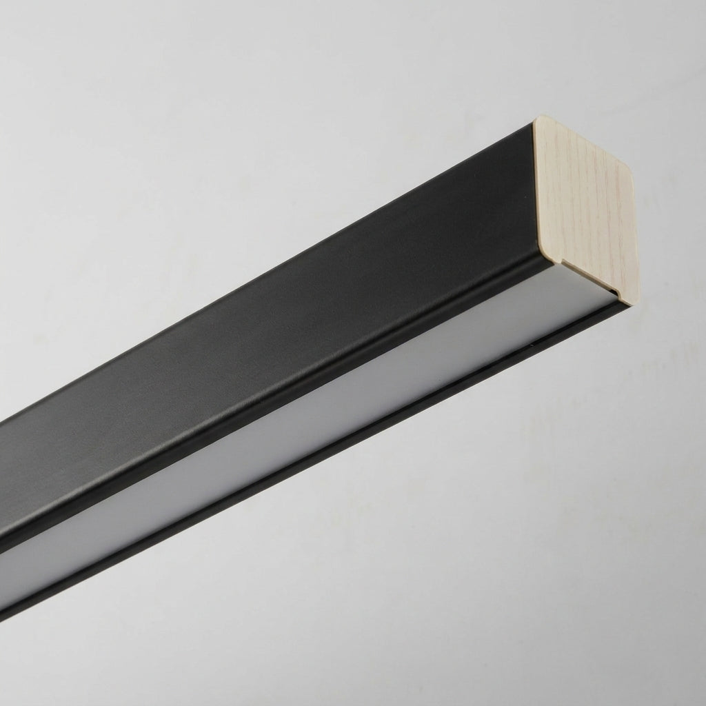 Close-up of Uvza black linear pendant corner close up