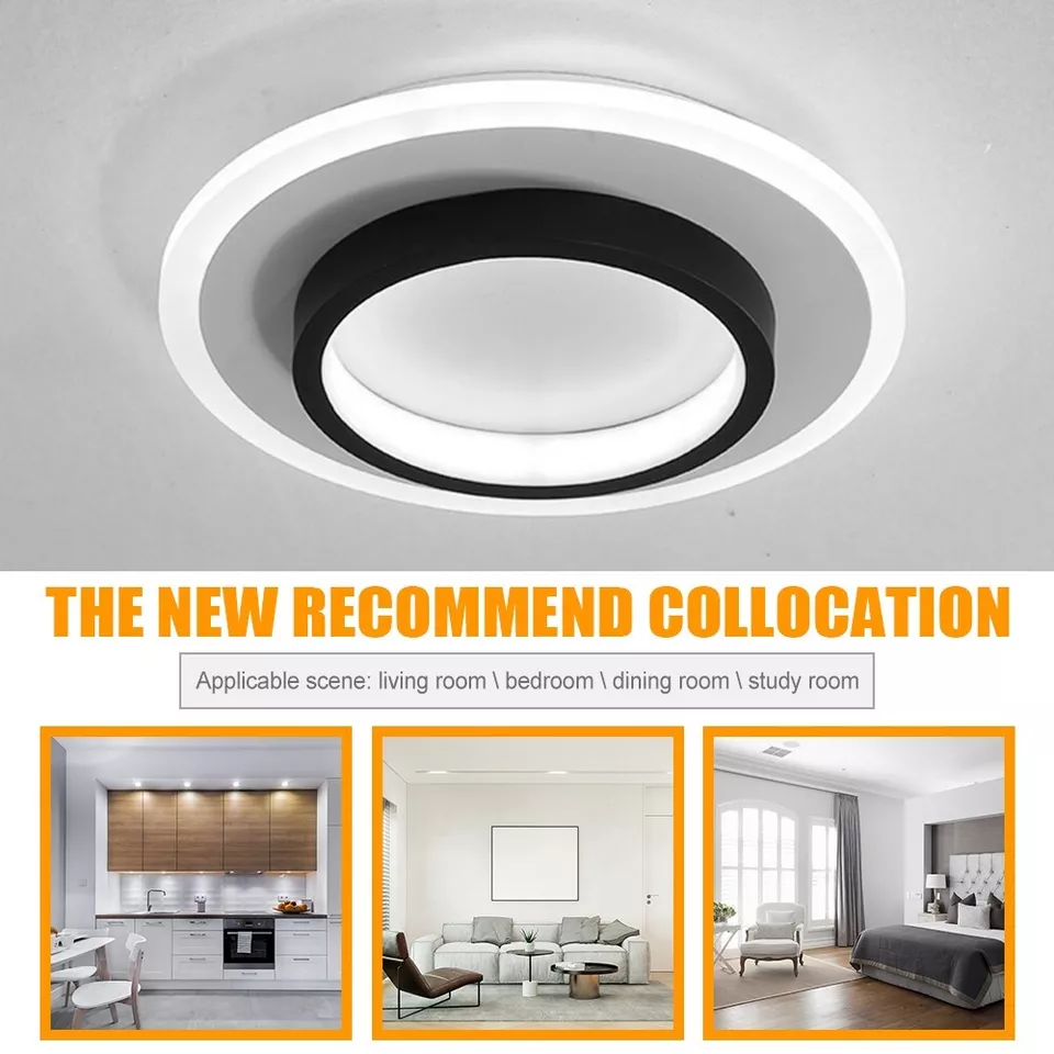 Graphic showcasing the versatile applications of the modern LED flush mount ceiling light in various rooms