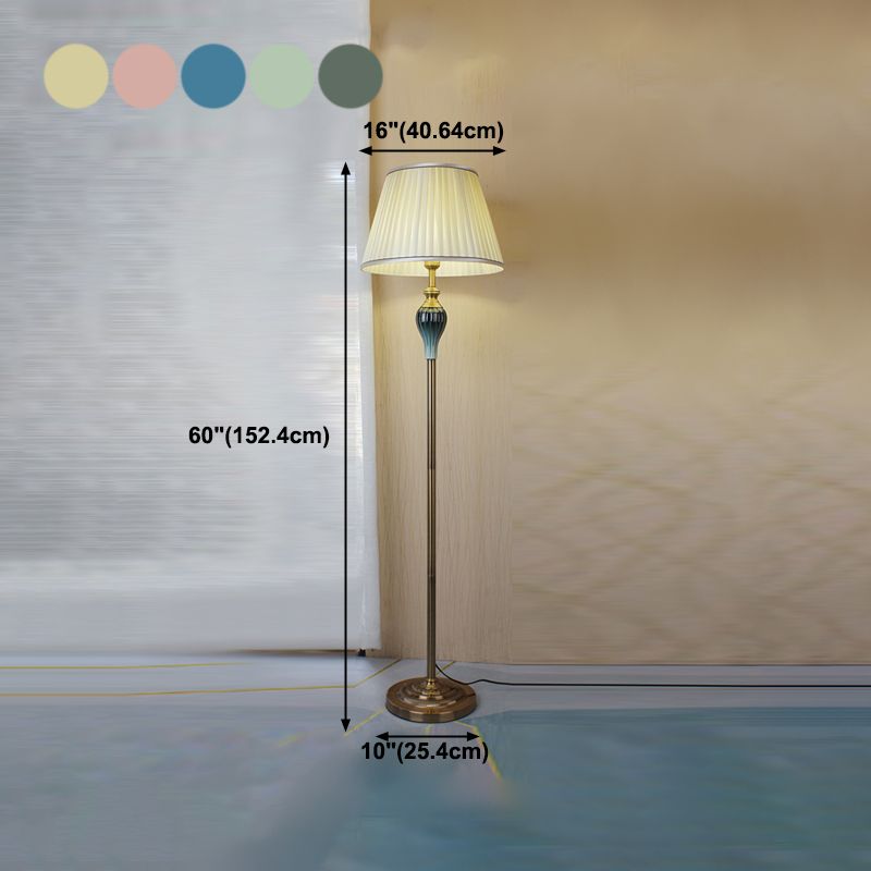 Dimensions and height sizing guide for the vintage pleated fabric floor lamp