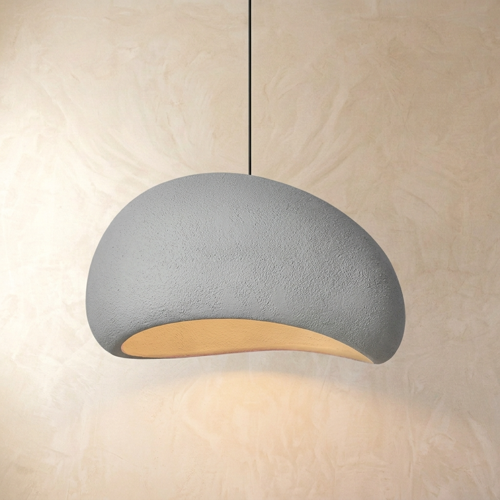 grey Wabi-Sabi resin viwa pendant showcasing its smooth, irregular organic curves
