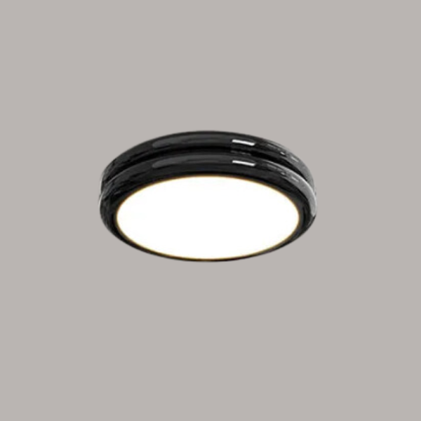 Modern black macaron round LED flush mount vyter ceiling light with a glossy stepped frame