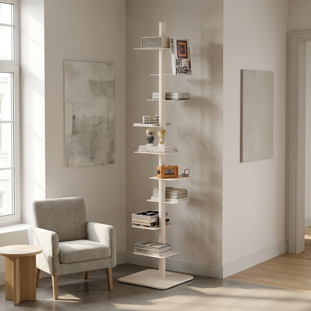 Welden rotating corner bookshelf, 9-tier iron display rack, product photo 2