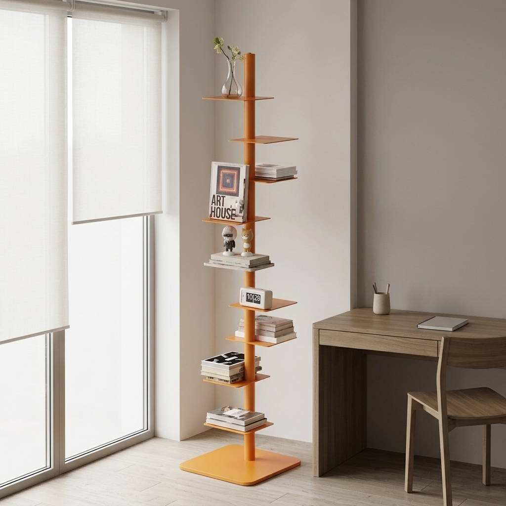 Welden rotating corner bookshelf, 9-tier iron display rack, product photo 3