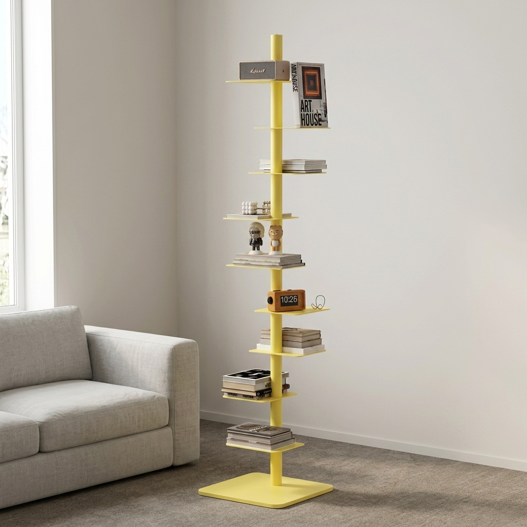 Welden rotating corner bookshelf, 9-tier iron display rack, product photo 4