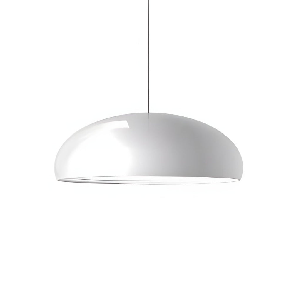 Crisp white minimalist acrylic bowl pendant light isolated on a neutral background