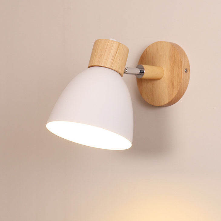 Minimalist white wood wall light without a pull cord, offering a clean, contemporary look