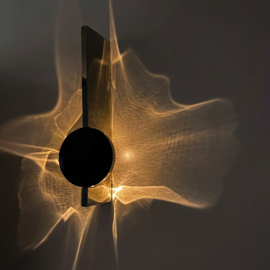 Close-up of the Wobzi Duo wall sconce's rippled light pattern on a dark wall