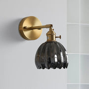 Modern xetyl vintage black fluted glass lotus wall sconce with a brass adjustable arm