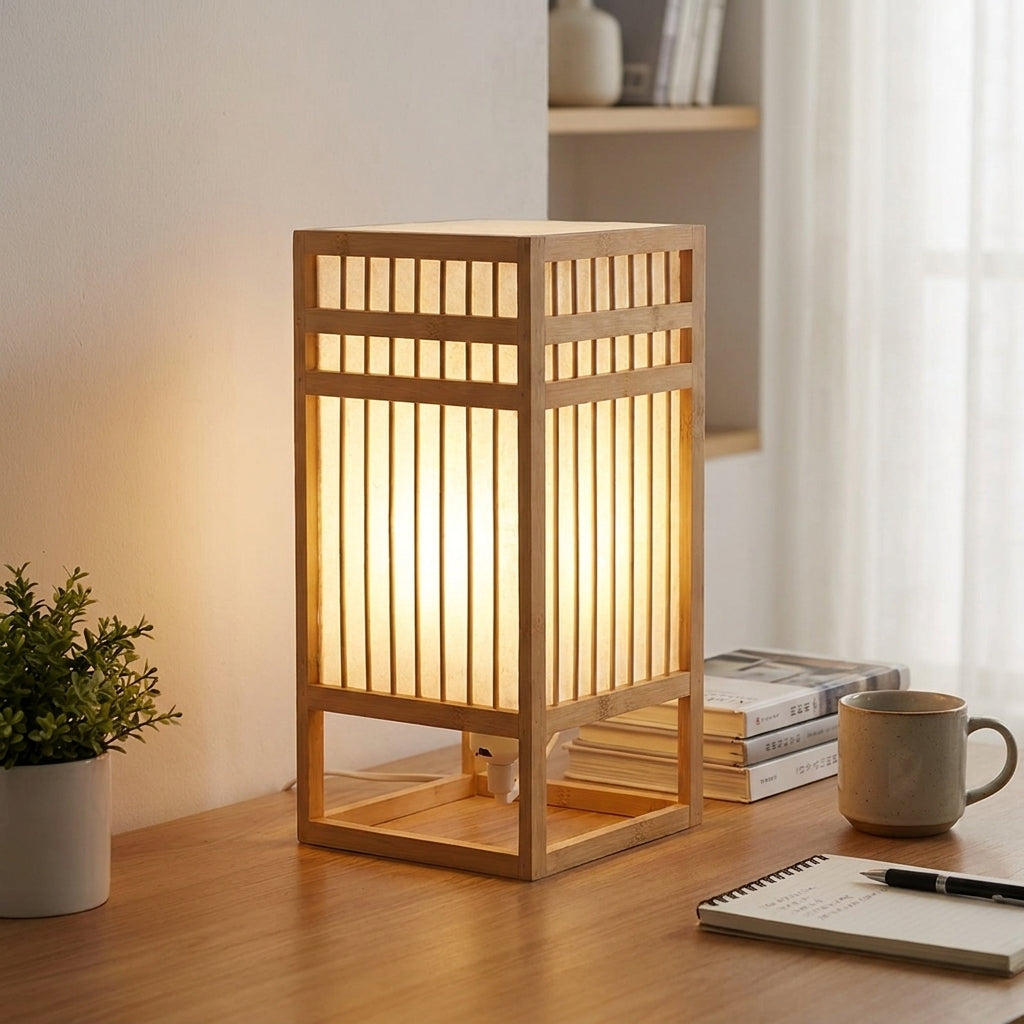 Xevlu - Japandi Wabi-Sabi Bamboo Shoji Table Lamp