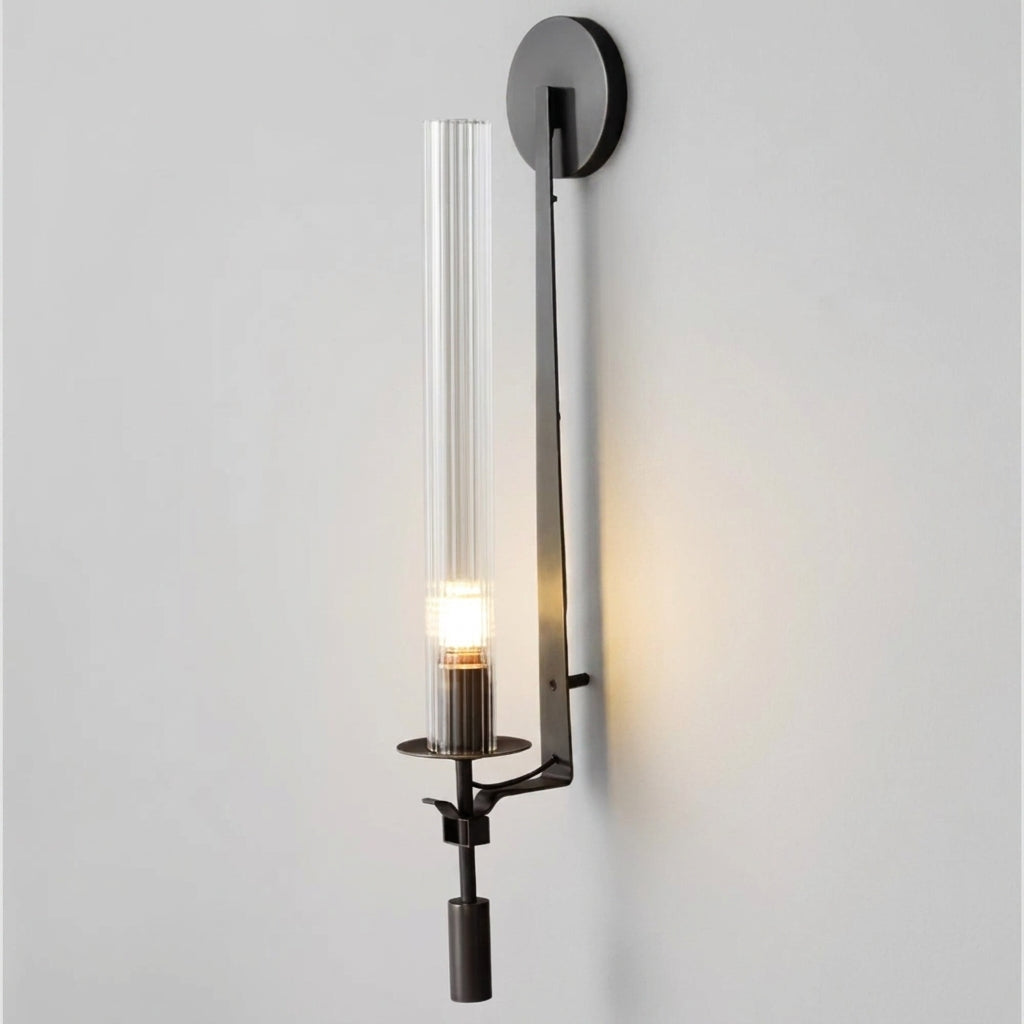studio shot of xilpo black wall sconce light with studio grey background