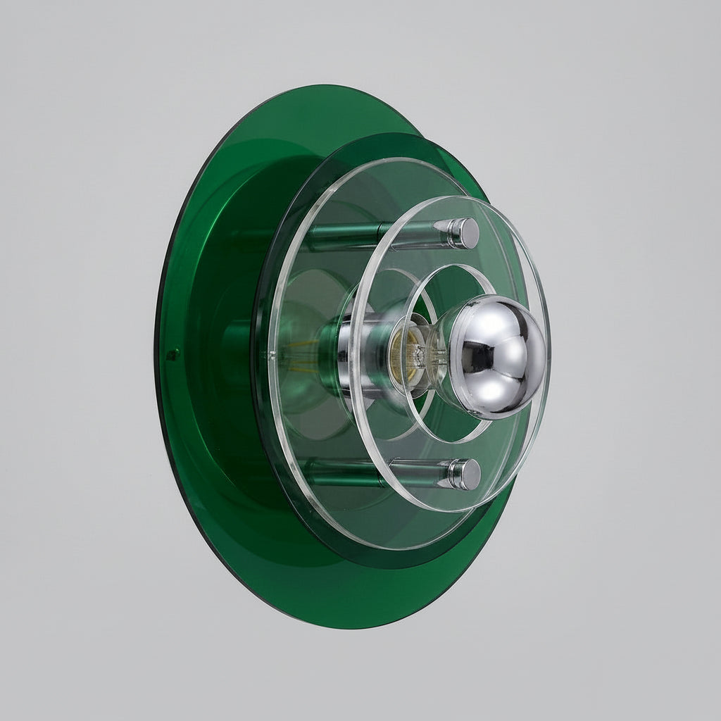 Ximlu green acrylic disc wall sconce, hero product shot, 30cm
