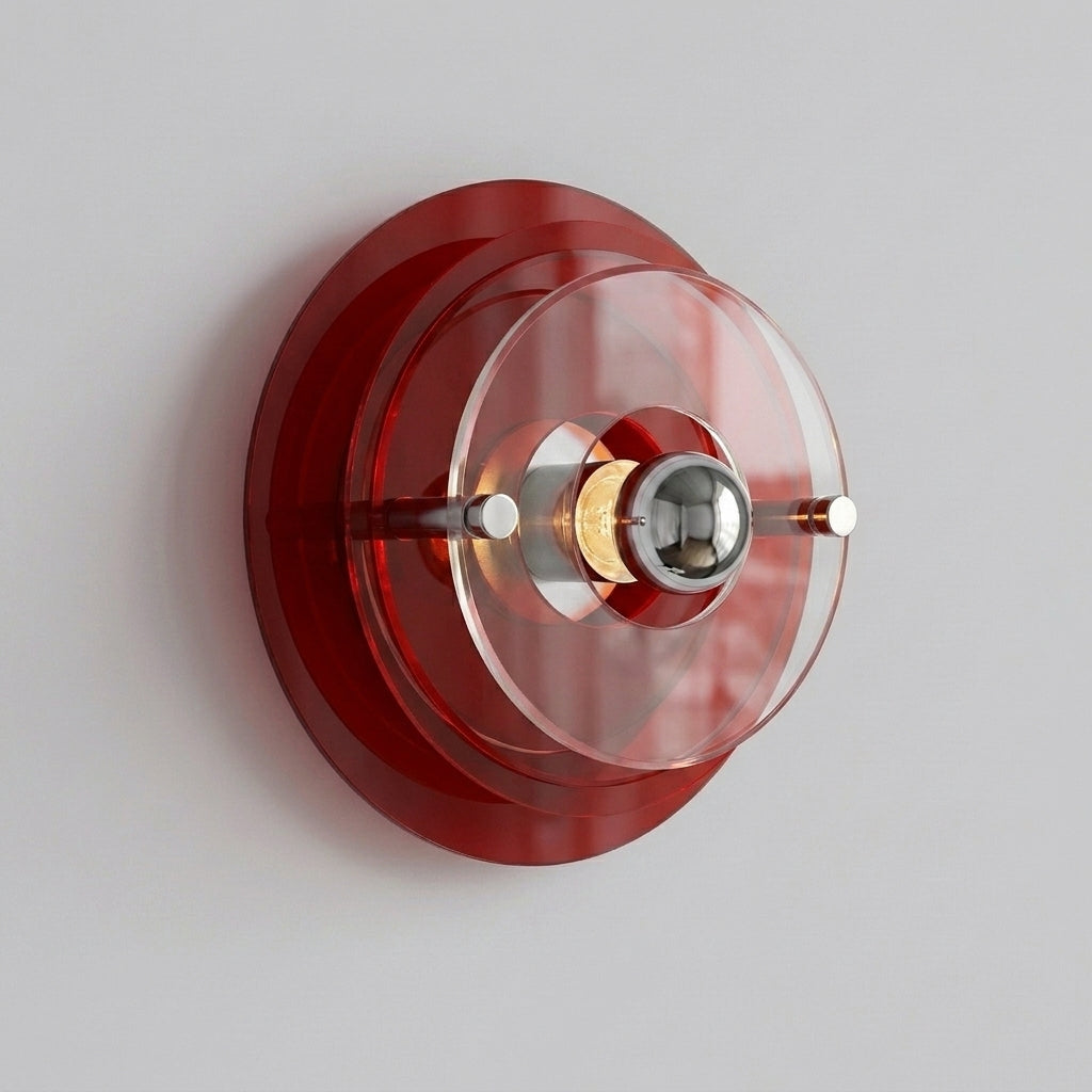 Ximlu red acrylic disc wall sconce, hero product shot, 24cm