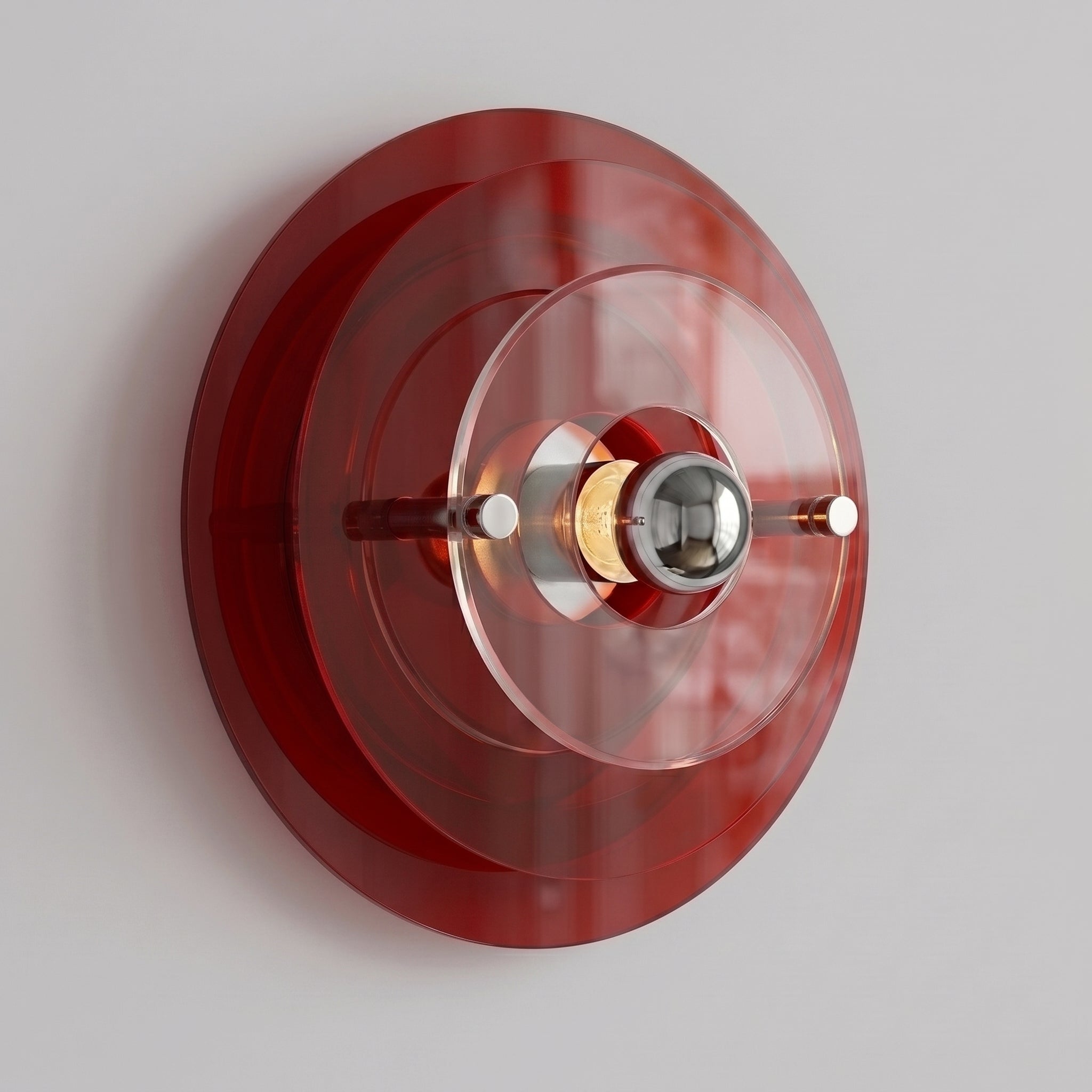 Ximlu red acrylic disc wall sconce, hero product shot, 30cm