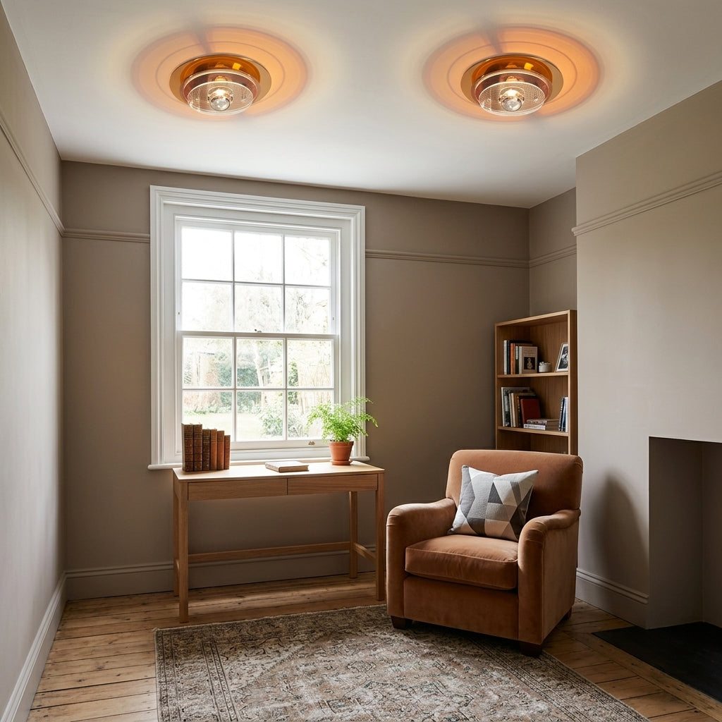 Ximlu orange ceiling lights mounted in a home office above a desk