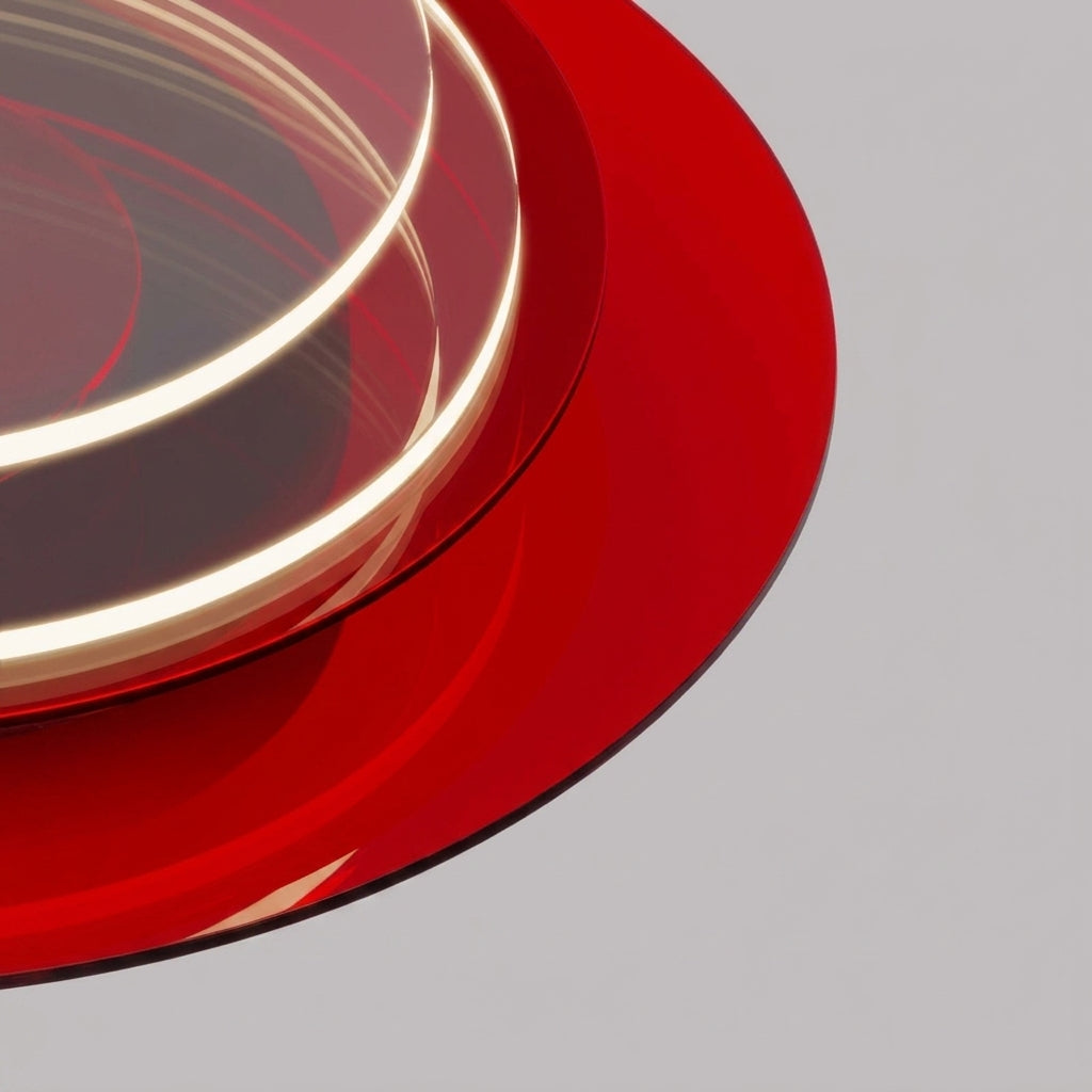 Ximlu red acrylic disc close-up, illuminated edge detail