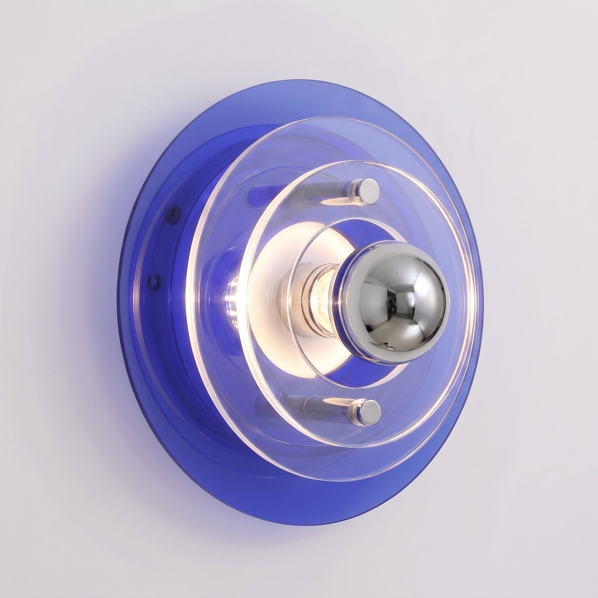 Ximlu blue acrylic disc wall or ceiling sconce 30cm, studio hero shot