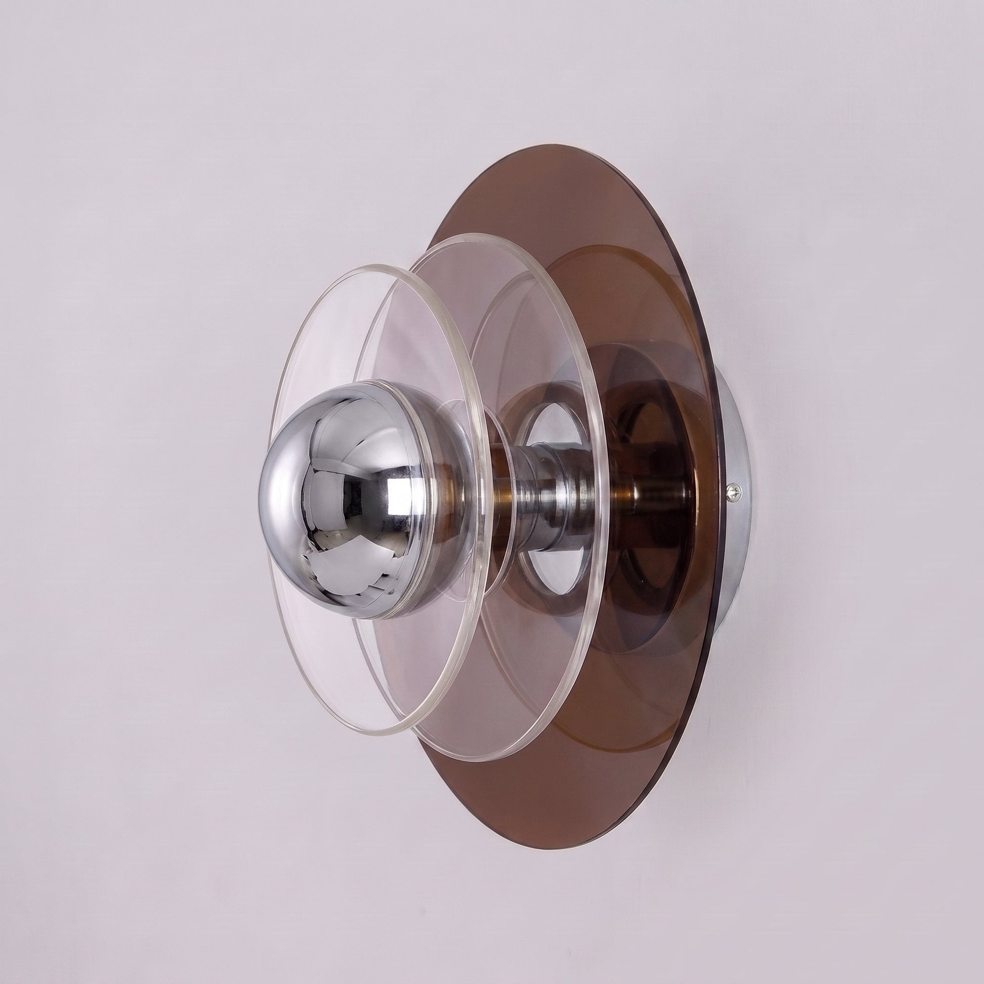 Ximlu brown acrylic disc wall sconce, studio hero shot 24cm