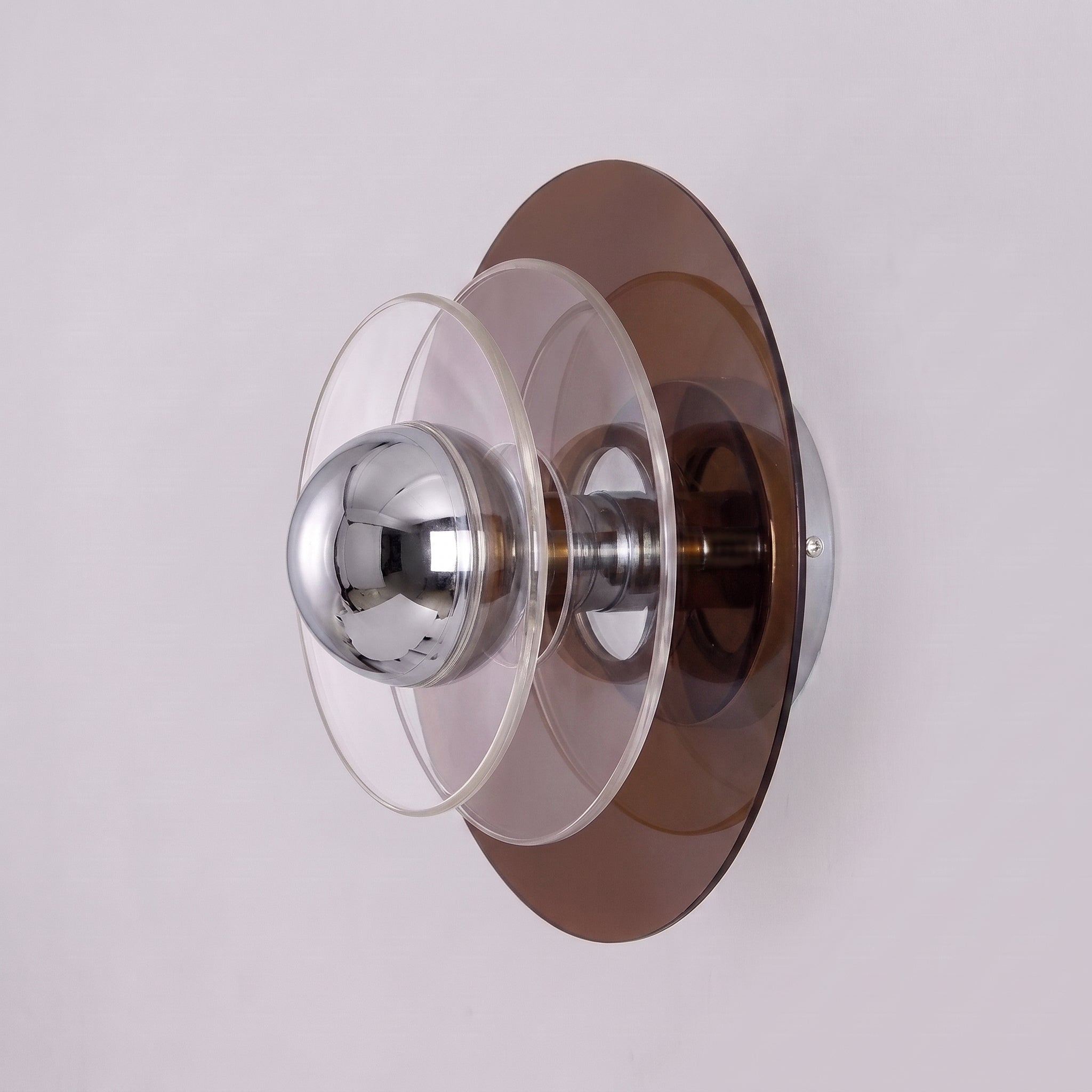 Ximlu brown acrylic disc wall sconce, studio hero shot 24cm