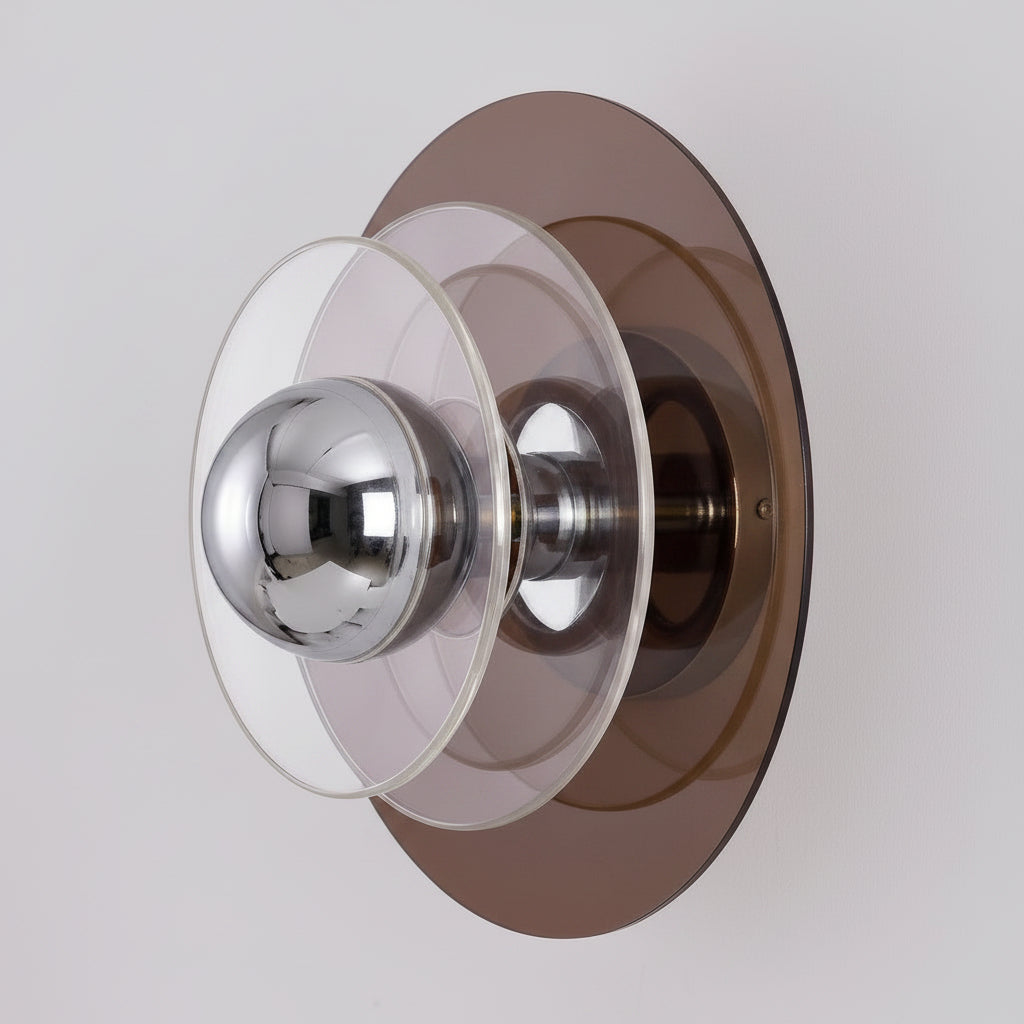 Ximlu brown acrylic disc wall sconce, studio hero shot 30cm