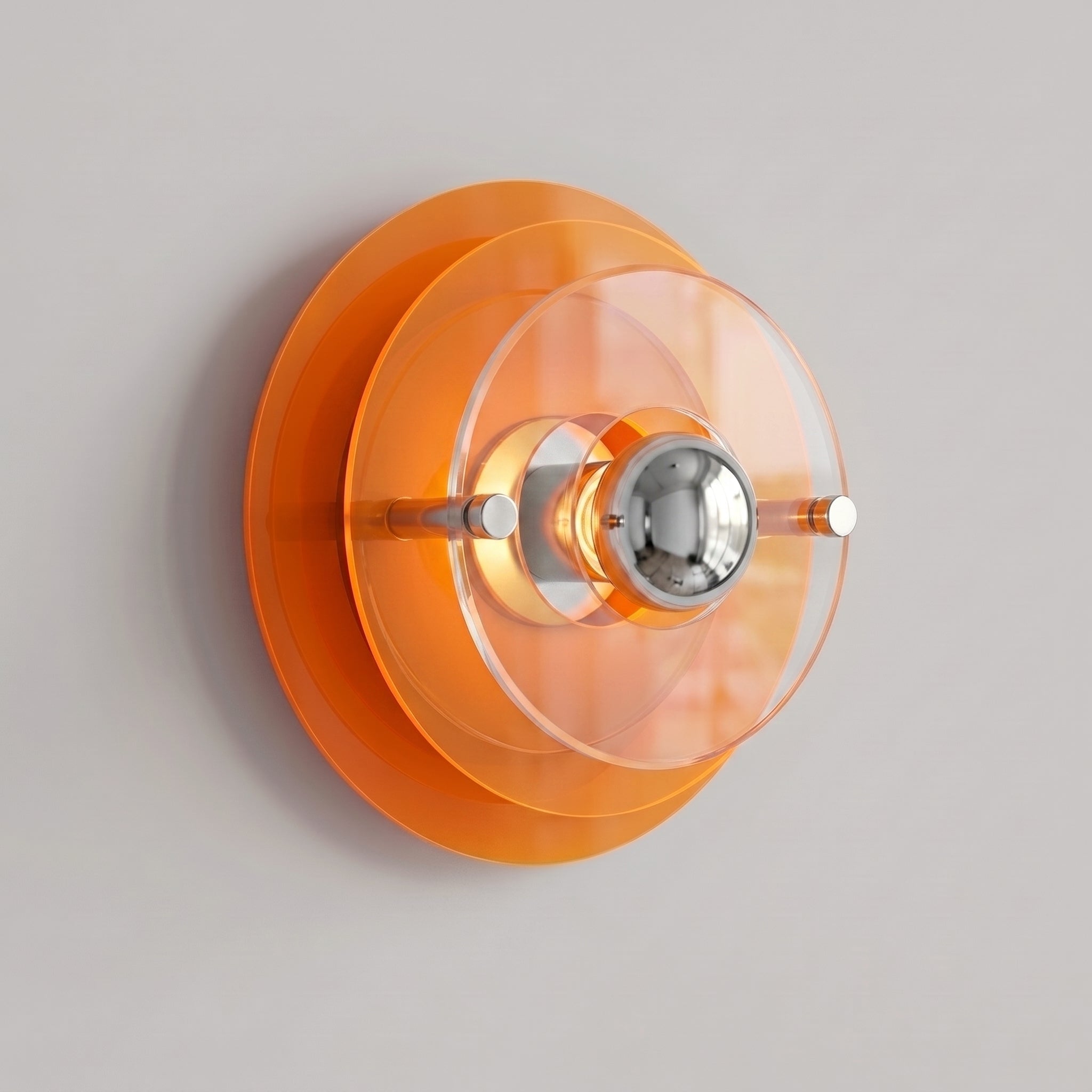 Ximlu orange acrylic disc wall sconce, studio hero shot 24cm