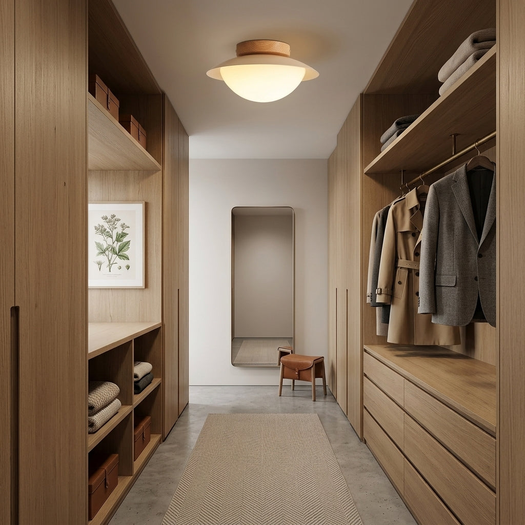 Yazqi Japandi ceiling light in walk-in closet hallway