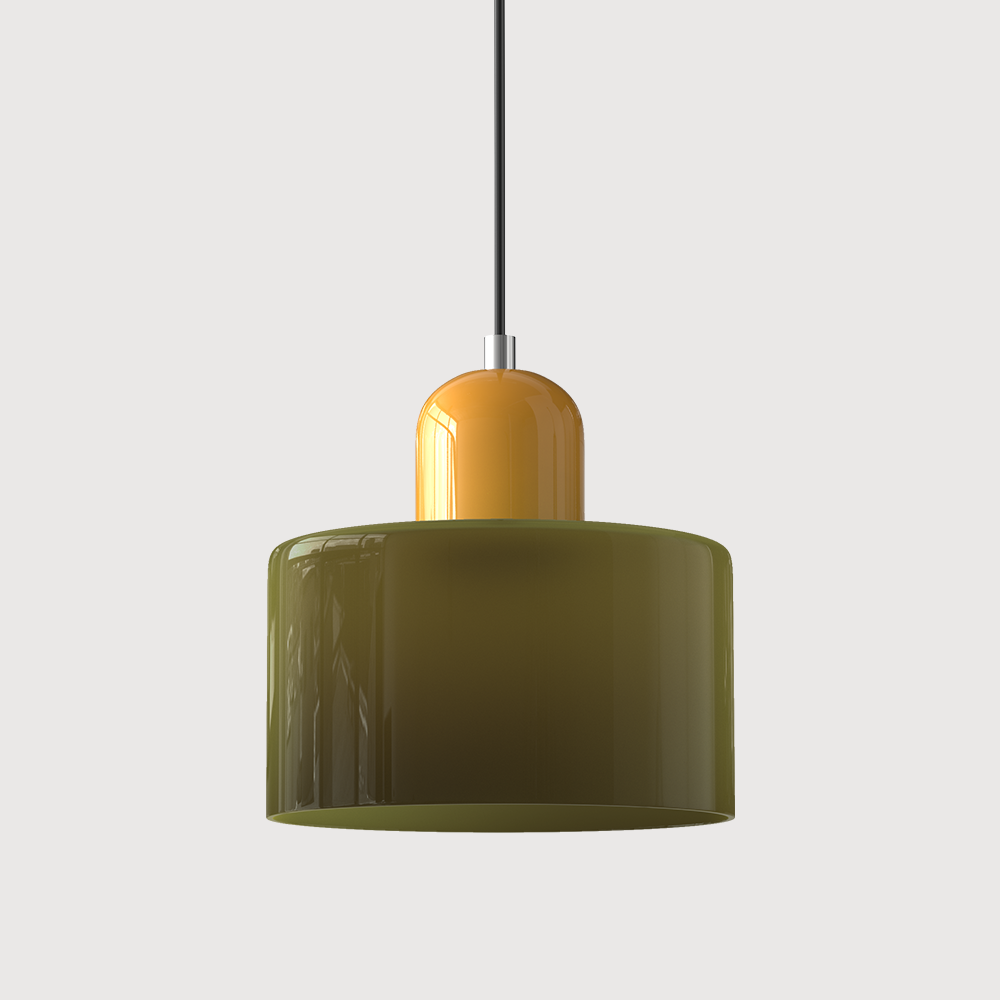 Yellow base and green shade mid-century ceiling lamp