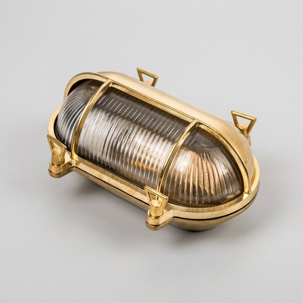 Yubza solid copper bulkhead wall light, studio product photo