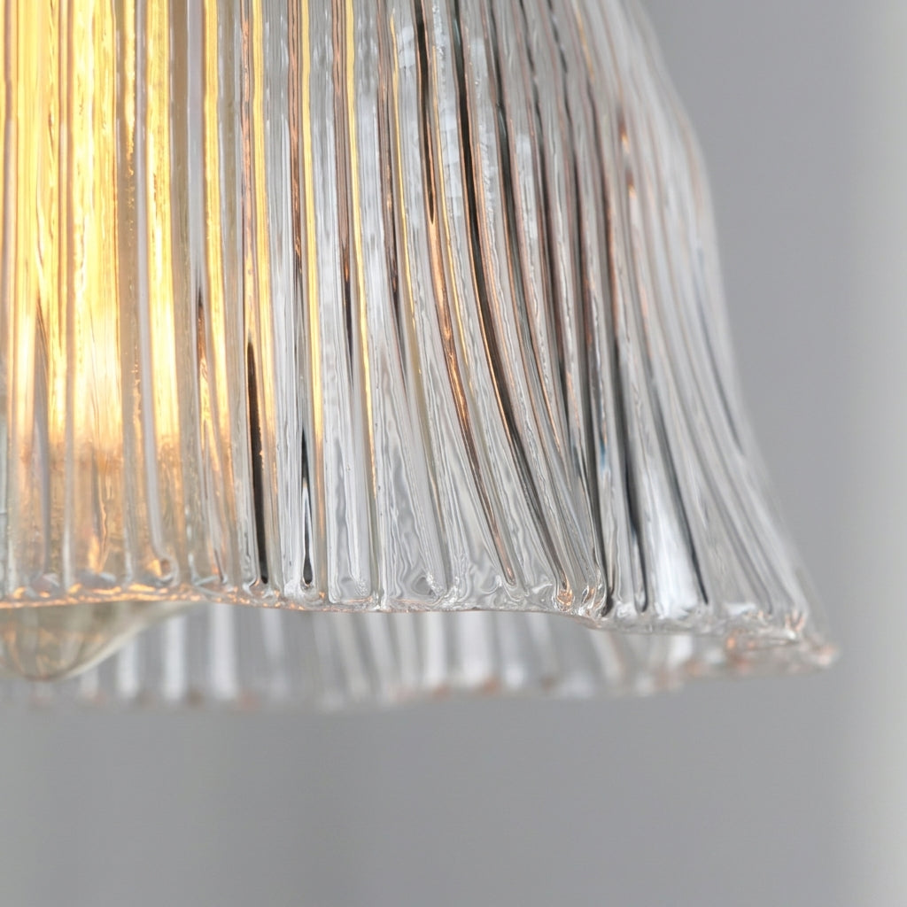 Zuvqa fluted glass shade close-up, illuminated detail